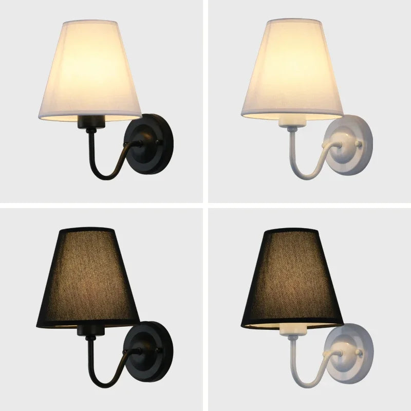 Nordic Fabric Wall Lamp, Iron Bedside Sconce with Cloth Shade, E27