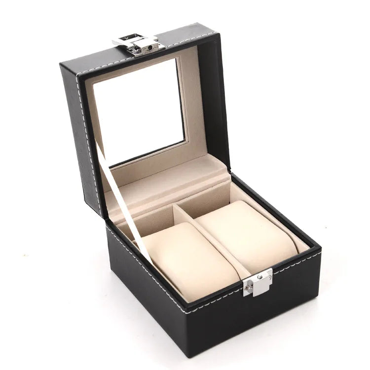 PU Leather Watch Box with Glass Lid, 6 Slots