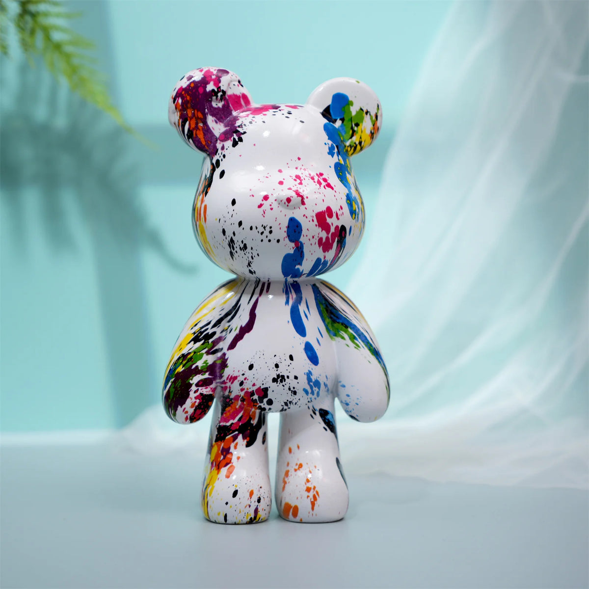 Fluid Bear Statue, Colorful Graffiti Resin Sculpture, 8 Inch