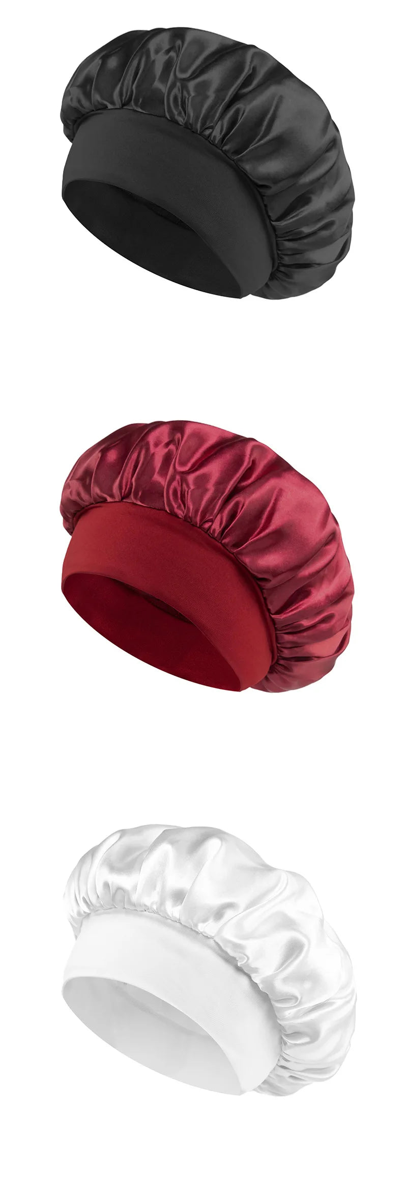 Wide-Brim Satin Hair Bonnet with Elastic Band