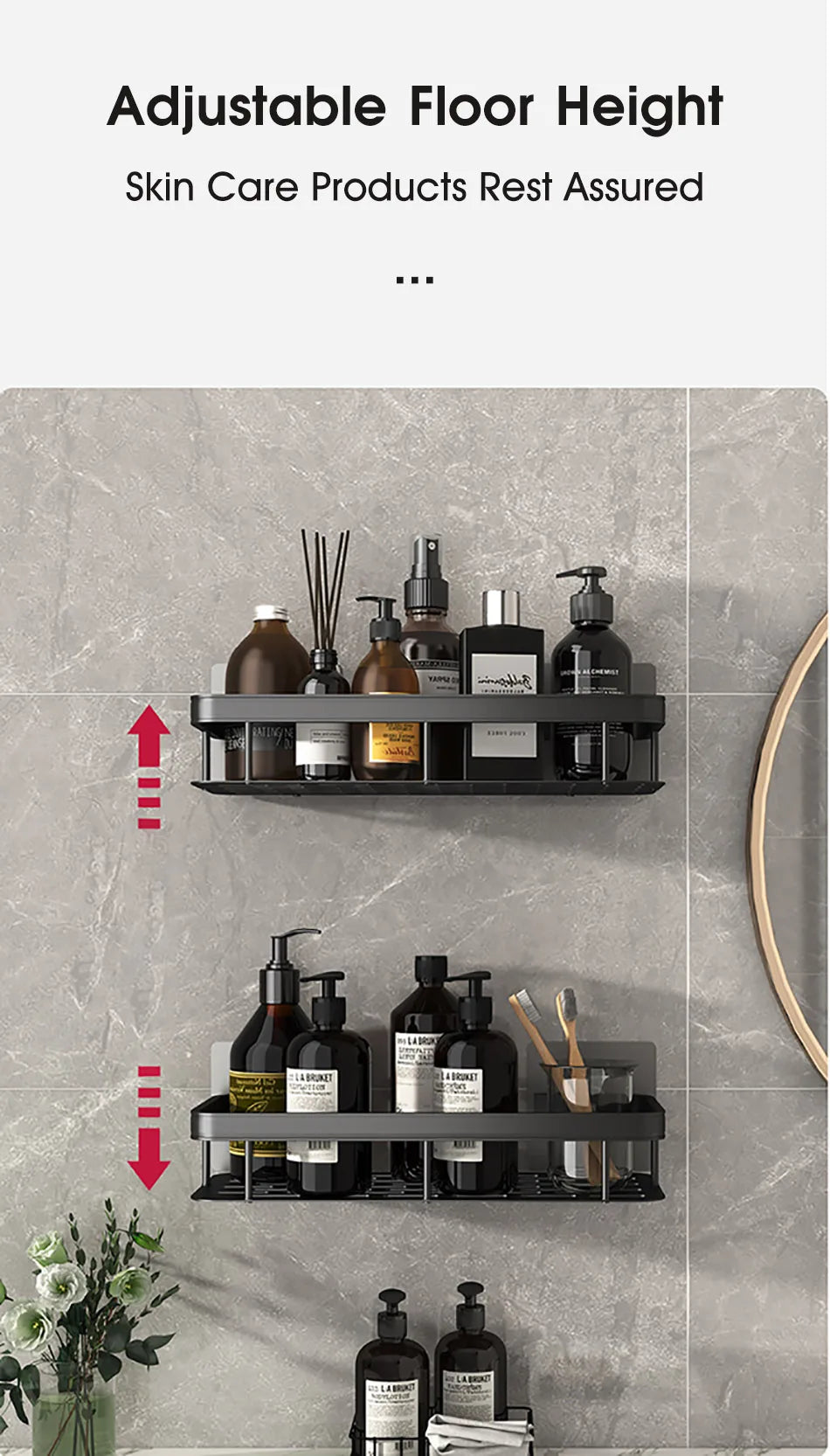 Corner Shower Shelf, No Drill Aluminum Bathroom Caddy