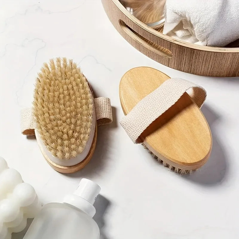Body Brush, Natural Bristle Wet and Dry Bath and Shower Brush