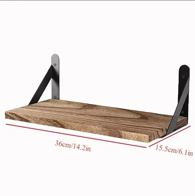 Wooden Floating Wall Shelf with Metal Frame