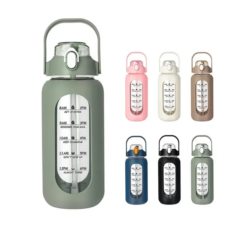 1L Glass Water Bottle with Straw and Sleeve