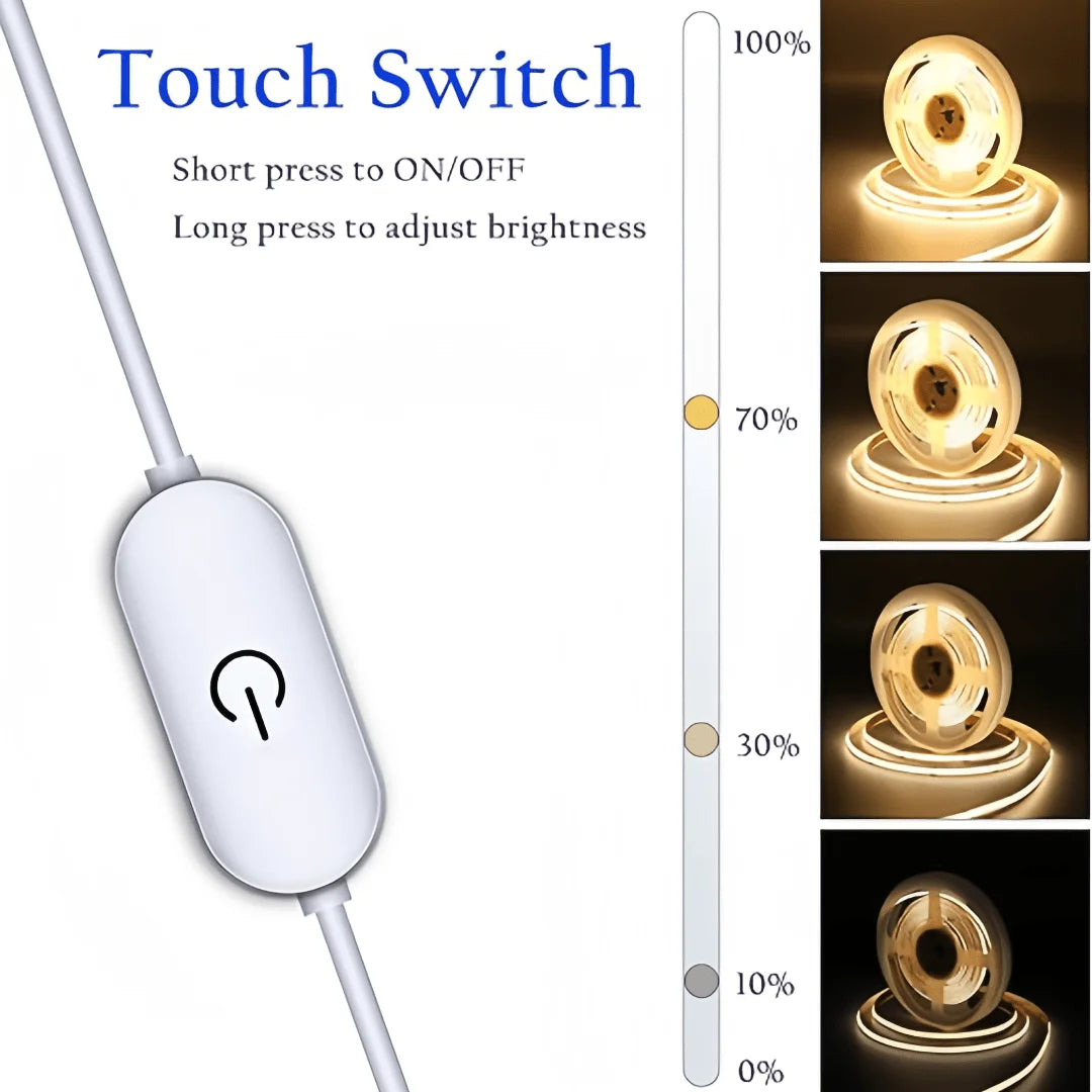 USB COB LED Light Strip with Touch Dimmer