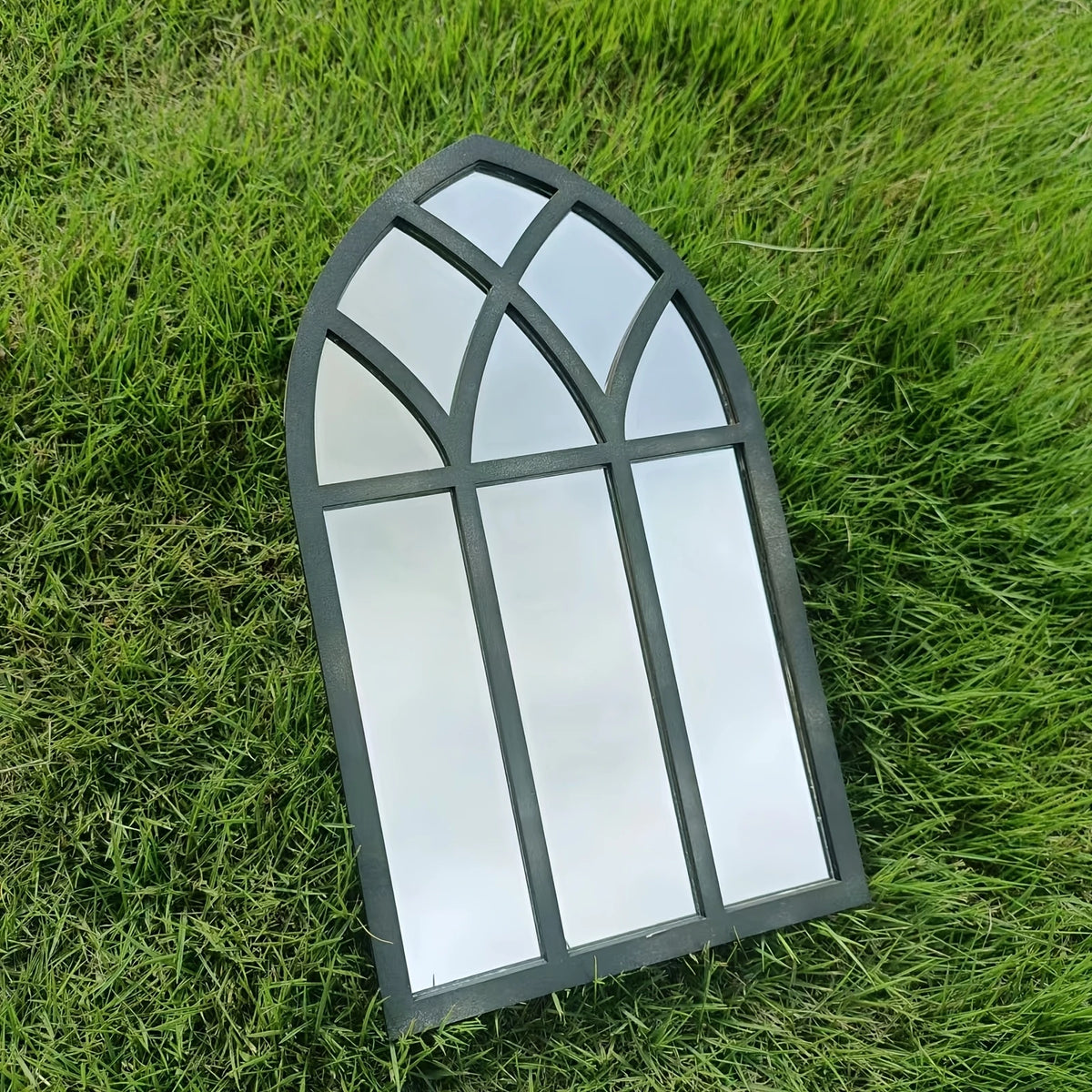 Arched Windowpane Wall Mirror, Wood Frame Minimalist Arch Mirror