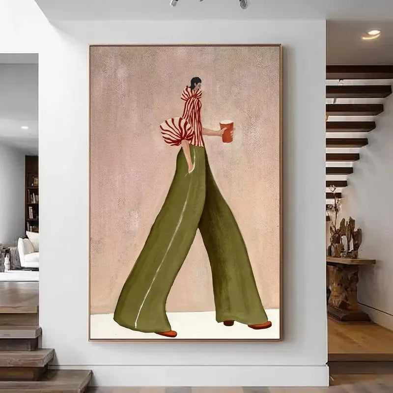 Woman in Wide Brim Hat Canvas Print, Neutral Boho Wall Art