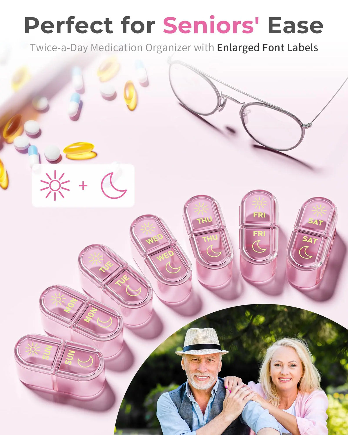 Weekly Pill Organizer, 7-Day AM/PM Travel Pill Box