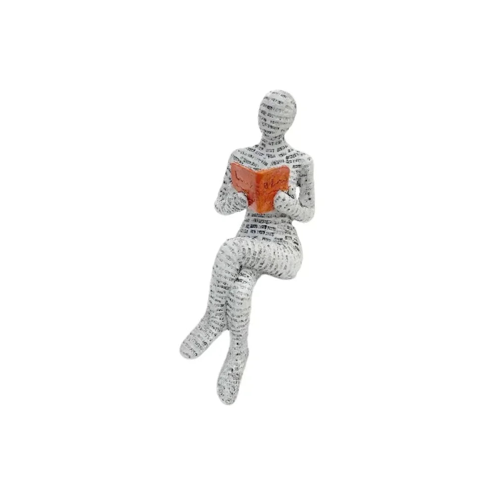 Reading Woman Resin Sculpture, Abstract Bookshelf Figurine Decor