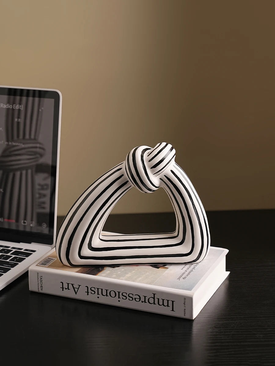Black and White Striped Knot Ceramic Vase