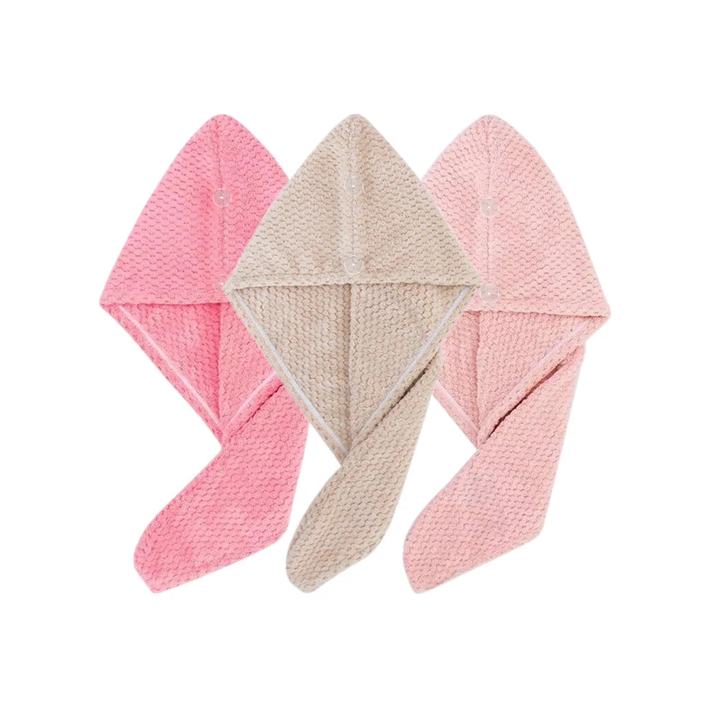 Hair Towel Wrap, Textured Quick Dry Button Hair Turban
