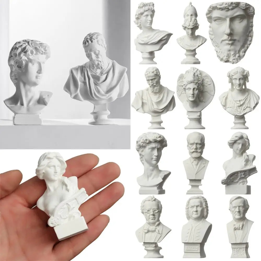 Mini Greek Bust Statue, Plaster Style Resin Figurine