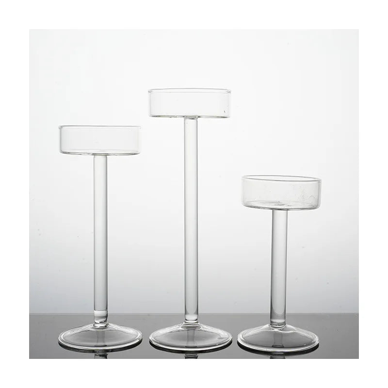 Crystal Glass Tall Candle Holder, Minimalist Candlestick, 3 Pack
