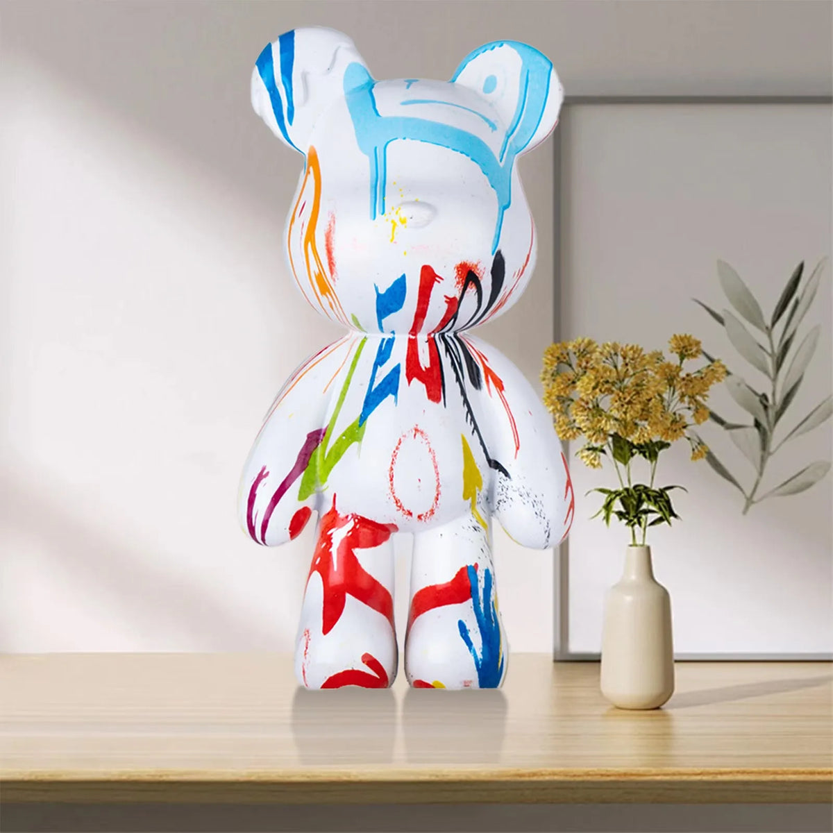 Fluid Bear Statue, Colorful Graffiti Resin Sculpture, 8 Inch