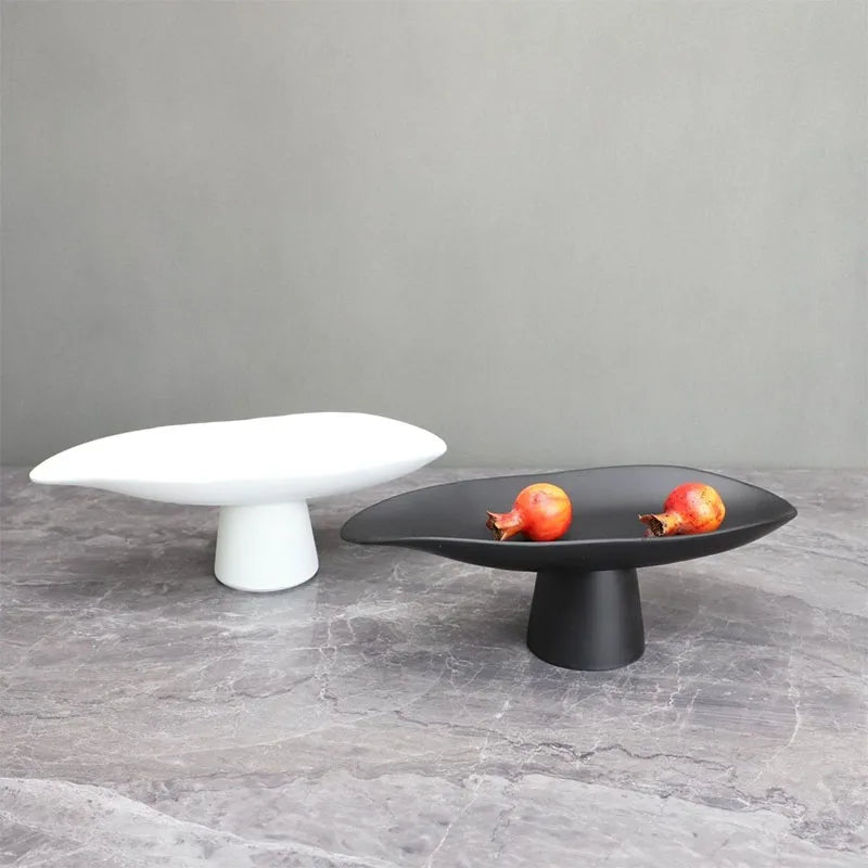 Pedestal Fruit Tray, Modern Resin Footed Dish, White or Black