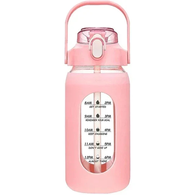 1L Glass Water Bottle with Straw and Sleeve