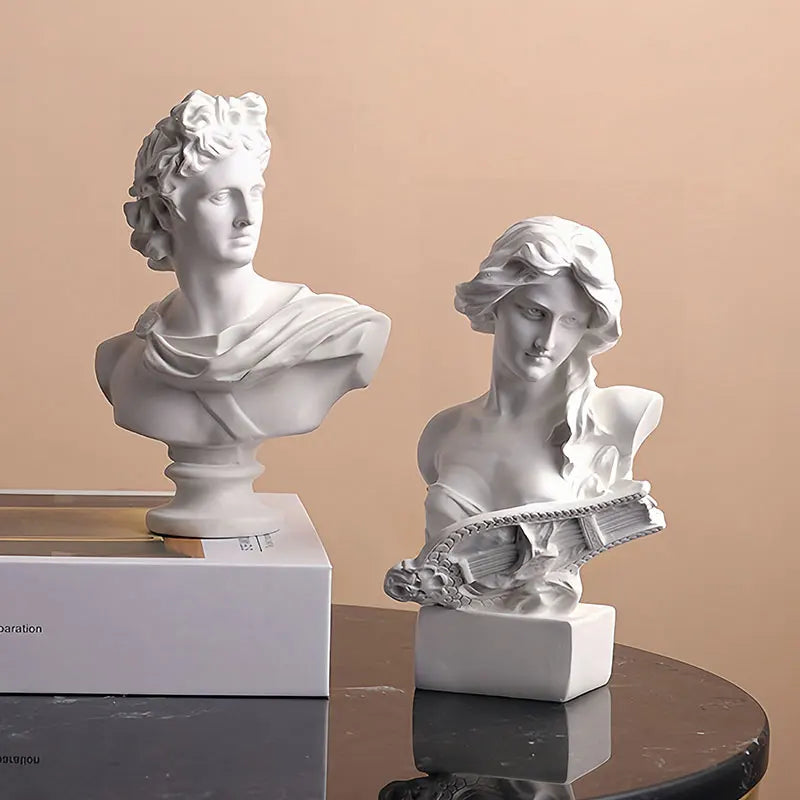 Mini David Bust Statue, White Resin Michelangelo Replica