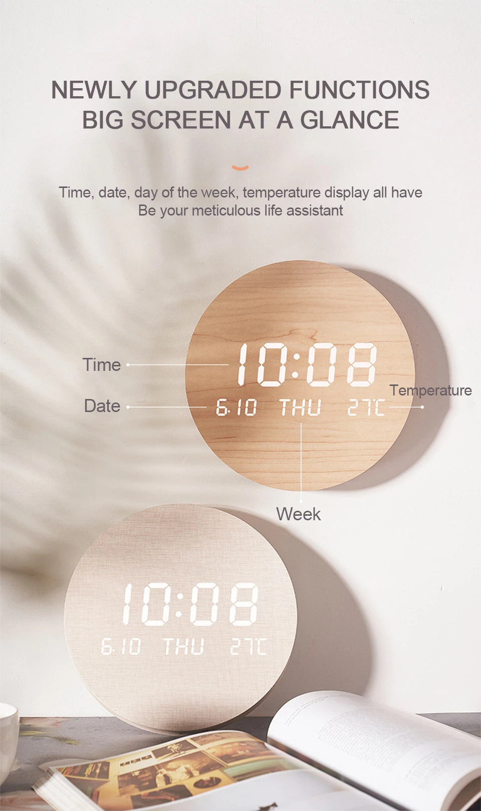 LED Digital Wall Clock with Date and Temperature