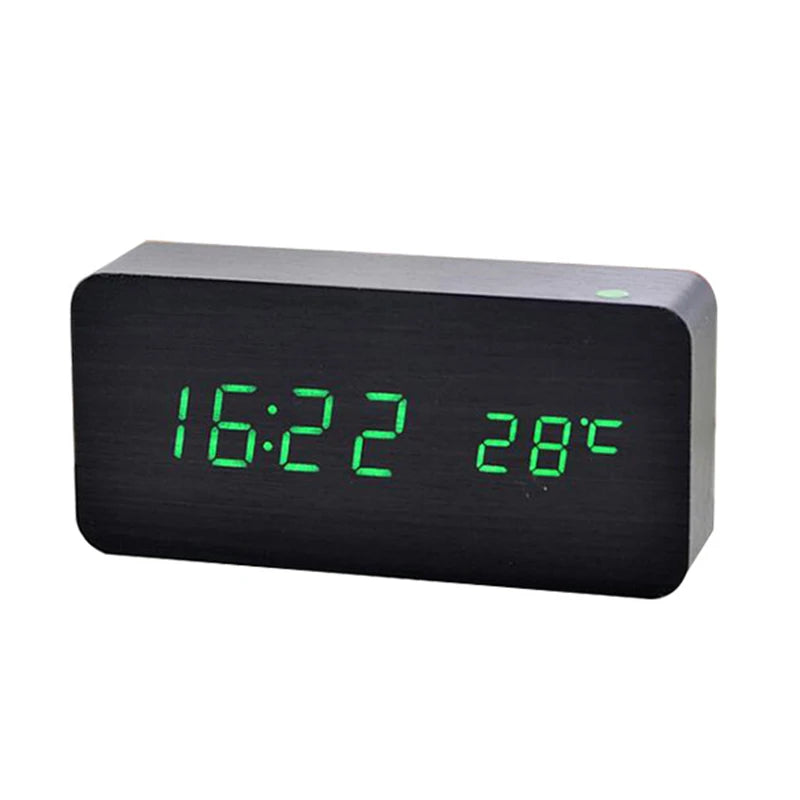 Wooden Digital Alarm Clock with Temperature