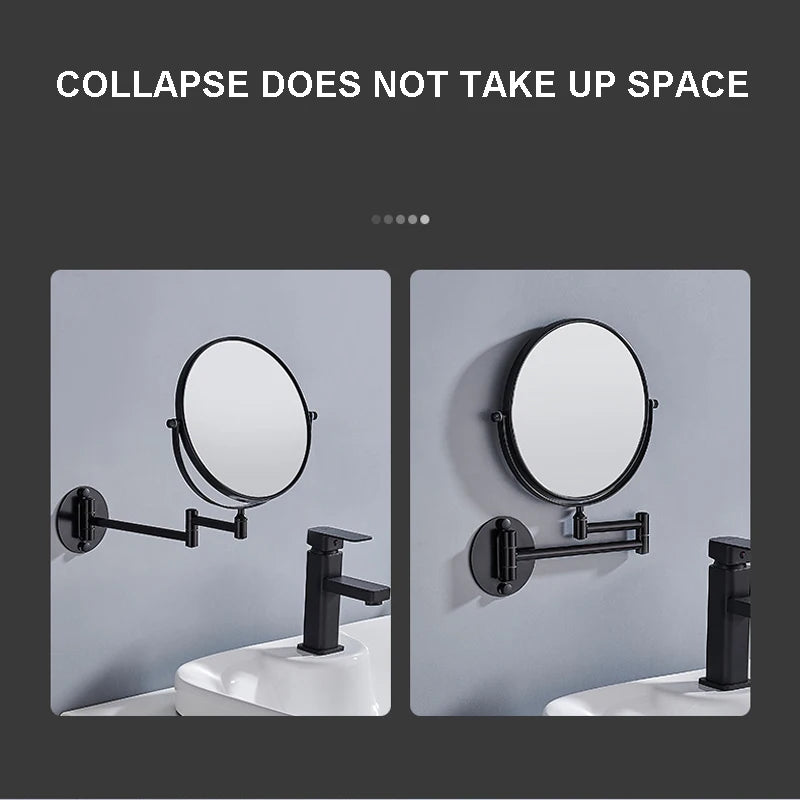 Round Wall Mirror, Double-Sided 360 Rotating Folding Arm Mirror