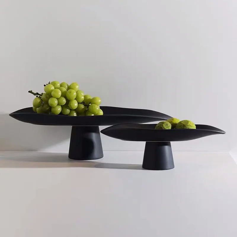 Pedestal Fruit Tray, Modern Resin Footed Dish, White or Black