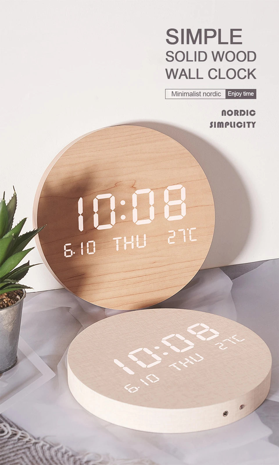 LED Digital Wall Clock with Date and Temperature