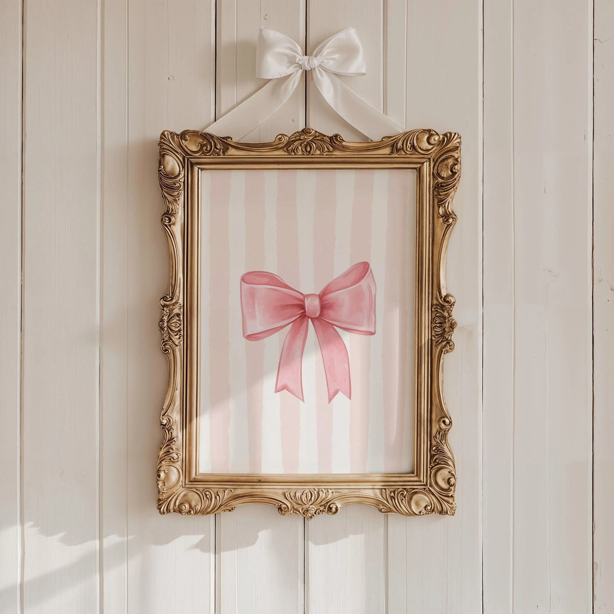 Pink Bow Canvas Art Print, French Pastel Coquette Wall Art