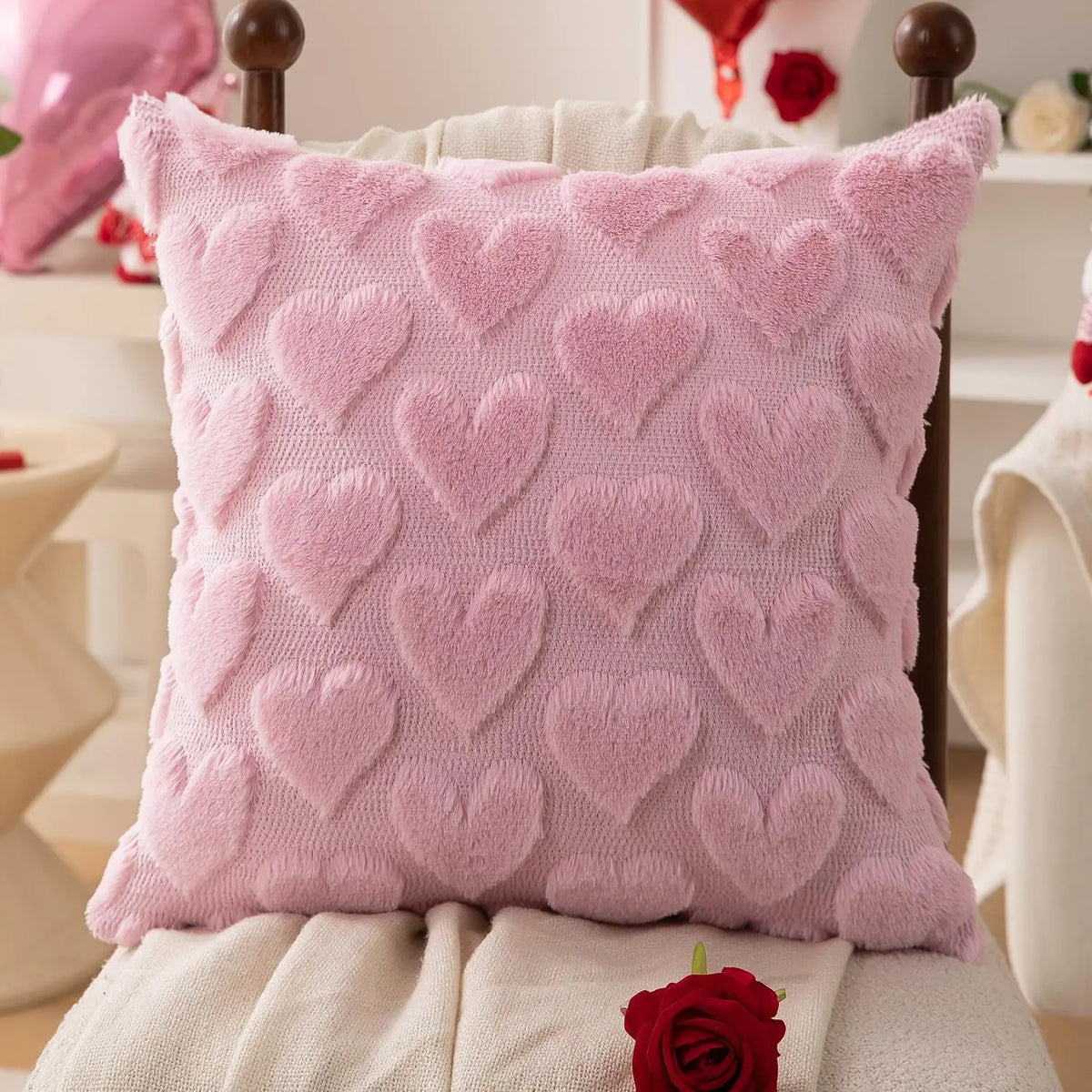Pink Heart Throw Pillow, Soft Plush Cushion, 30 x 40 cm