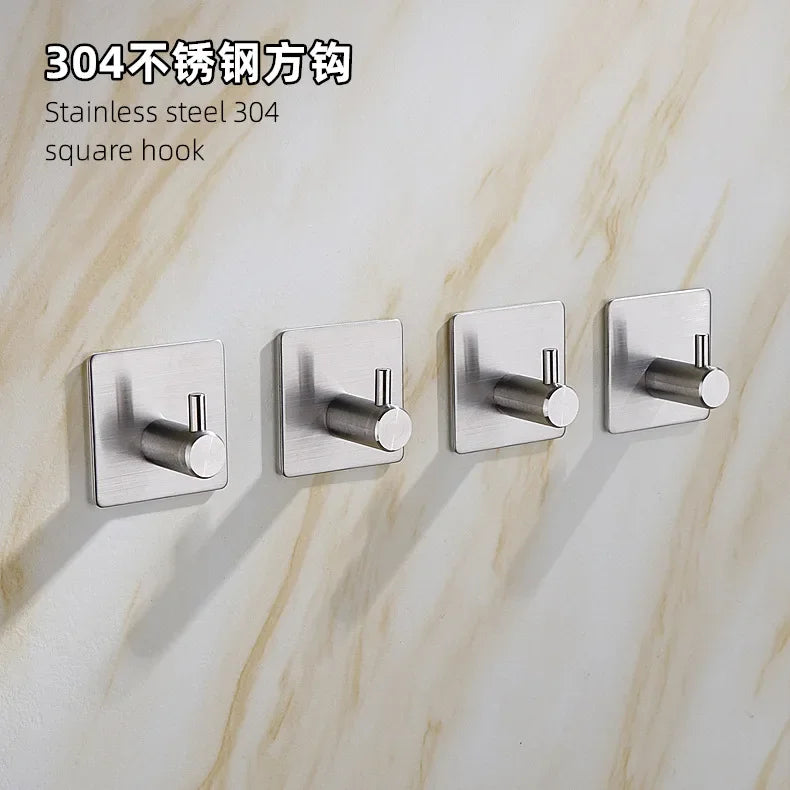 Adhesive Wall Hook, 304 Stainless Steel No Drill Towel Hook