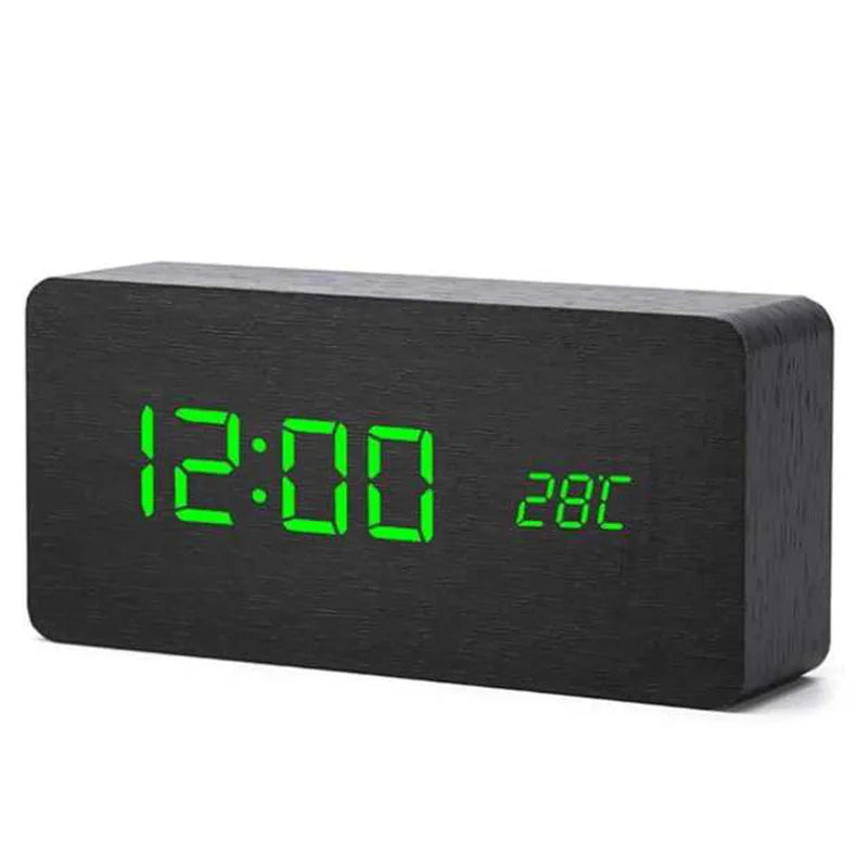 Wooden Digital Alarm Clock with Temperature