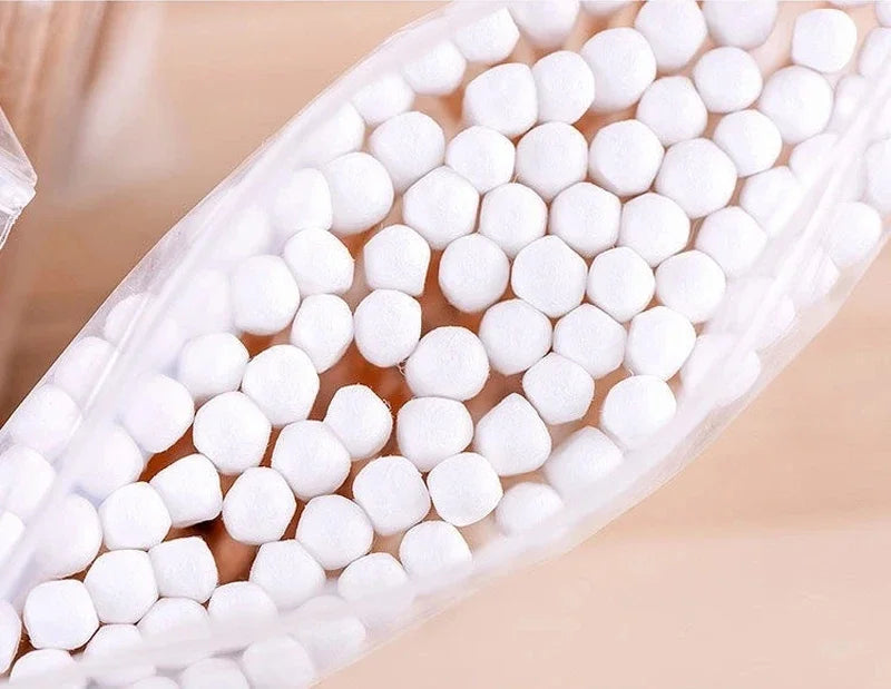 Cotton Swab Holder, Clear Storage Box with Bamboo Lid