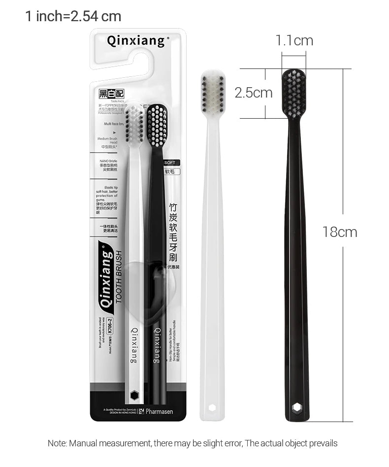 Bamboo Charcoal Soft Toothbrush Set, 10 Pack