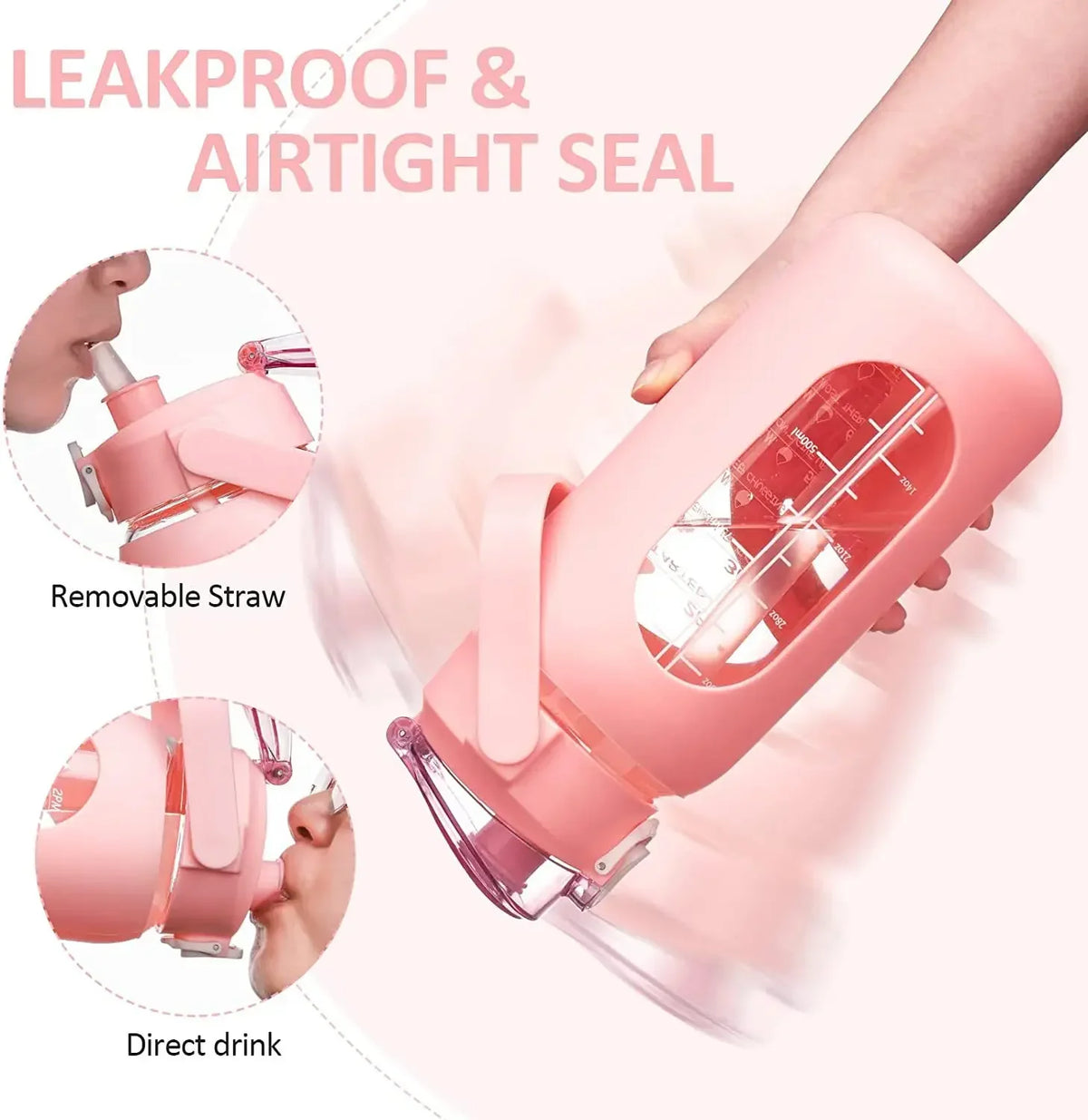 1L Glass Water Bottle with Straw and Sleeve