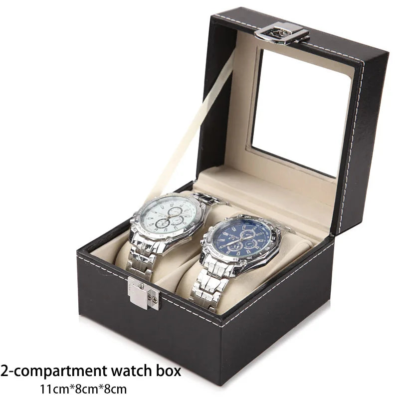 PU Leather Watch Box with Glass Lid, 6 Slots