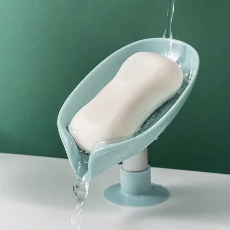 Leaf-Shaped Draining Soap Dish with Suction