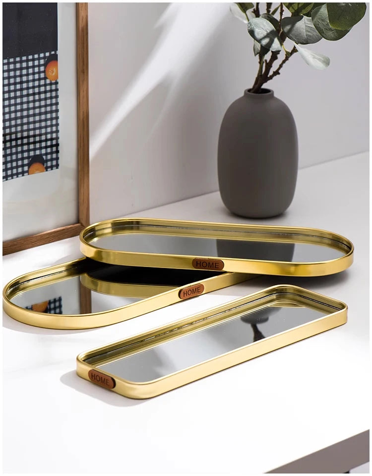 Gold Mirror Tray, Rectangular or Oval Glass Vanity Tray