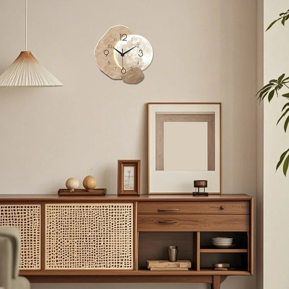 Moon Wall Clock, Silent Wooden Minimalist Clock, 12 to 16 Inch