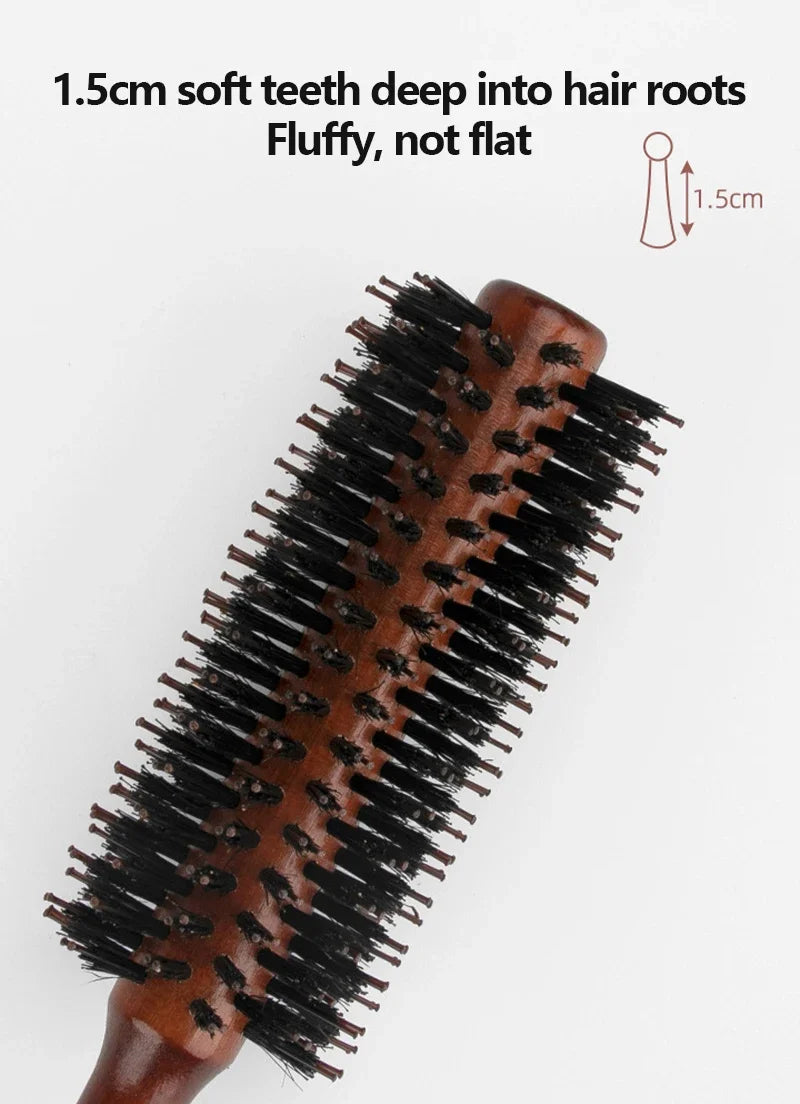 Boar Bristle Round Brush with Wooden Handle