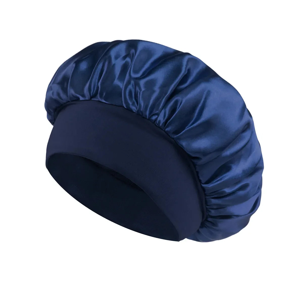 Wide-Brim Satin Hair Bonnet with Elastic Band