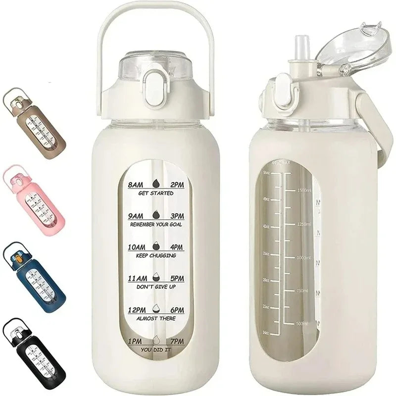 1L Glass Water Bottle with Straw and Sleeve