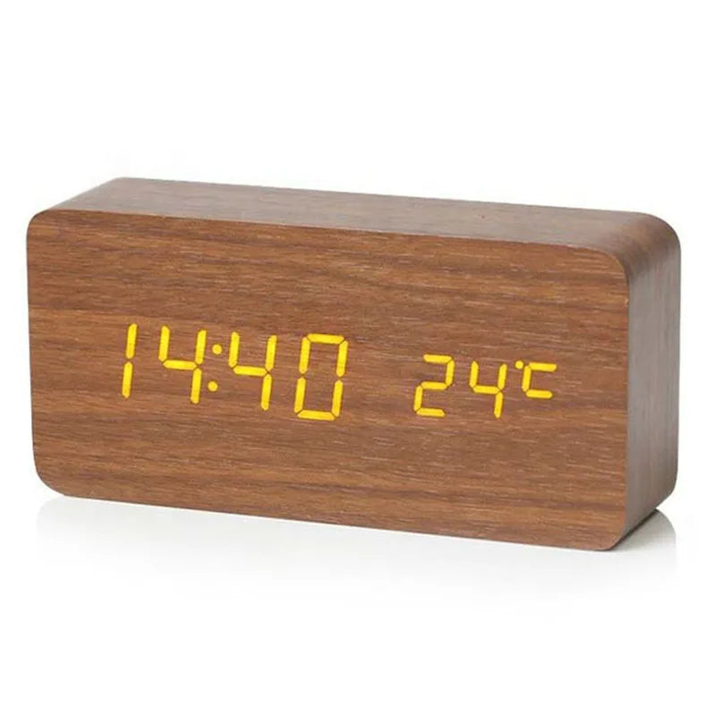 Wooden Digital Alarm Clock with Temperature