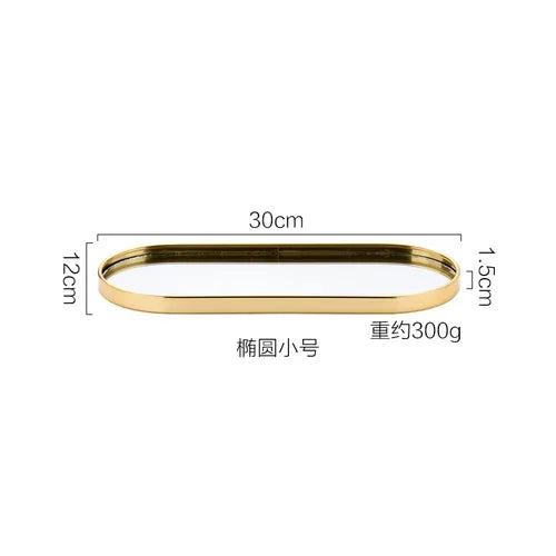 Gold Mirror Tray, Rectangular or Oval Glass Vanity Tray