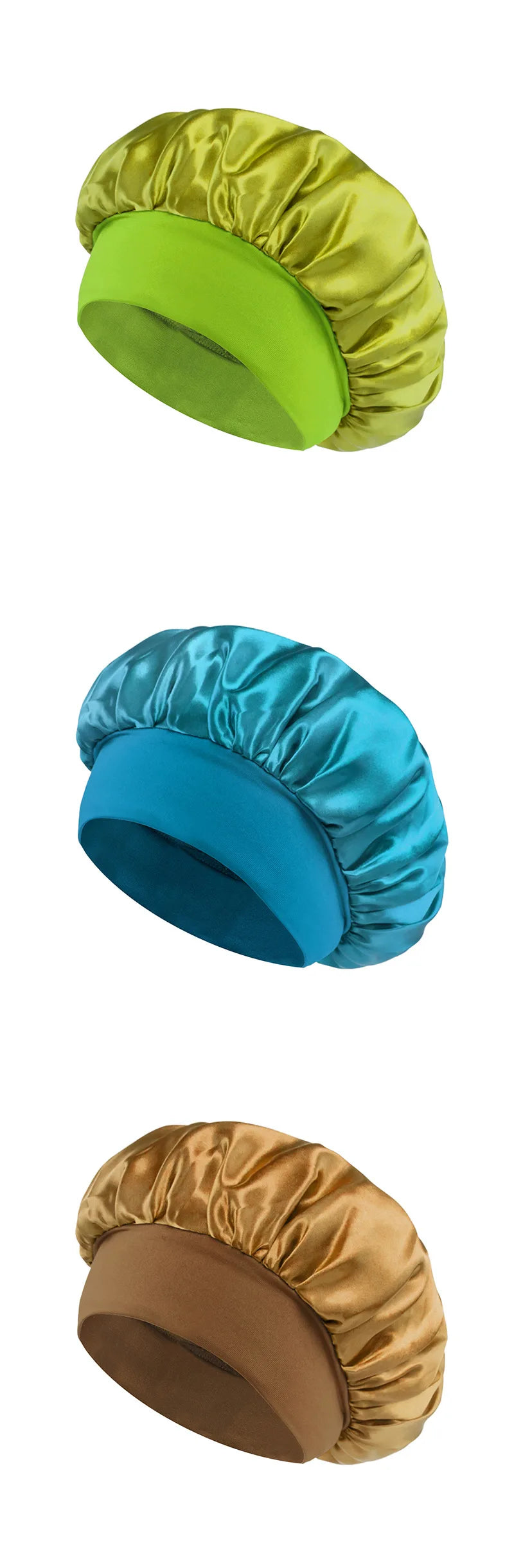 Wide-Brim Satin Hair Bonnet with Elastic Band