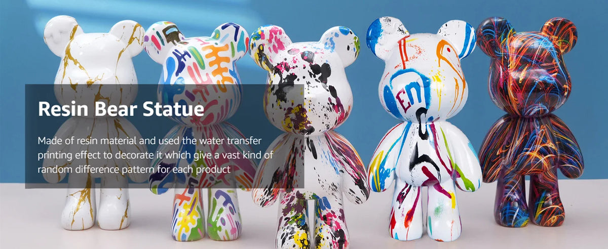 Fluid Bear Statue, Colorful Graffiti Resin Sculpture, 8 Inch