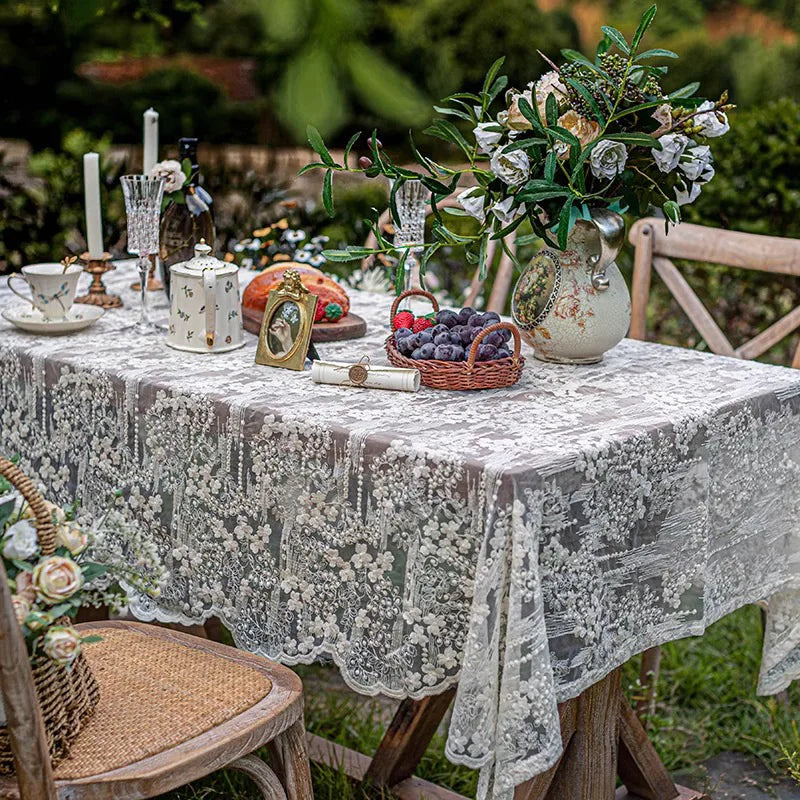 Lace Rectangular Tablecloth, Vintage Floral Polyester Table Cover