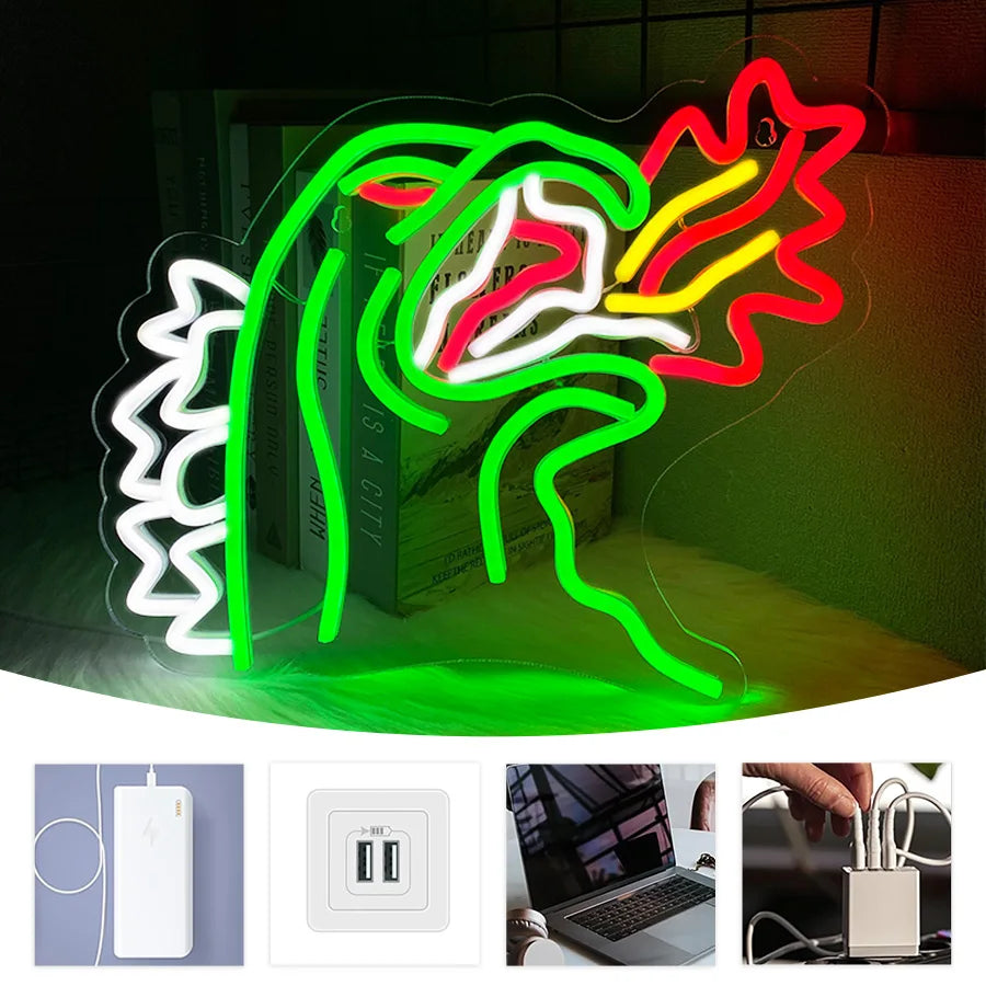 Fire-Breathing Dinosaur LED Neon Sign, Acrylic Game Room Wall Light