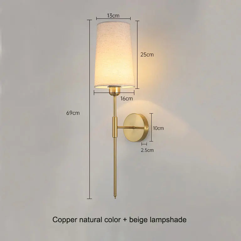 Retro Cloth Shade Wall Lamp, Black Iron Bedside Wall Sconce