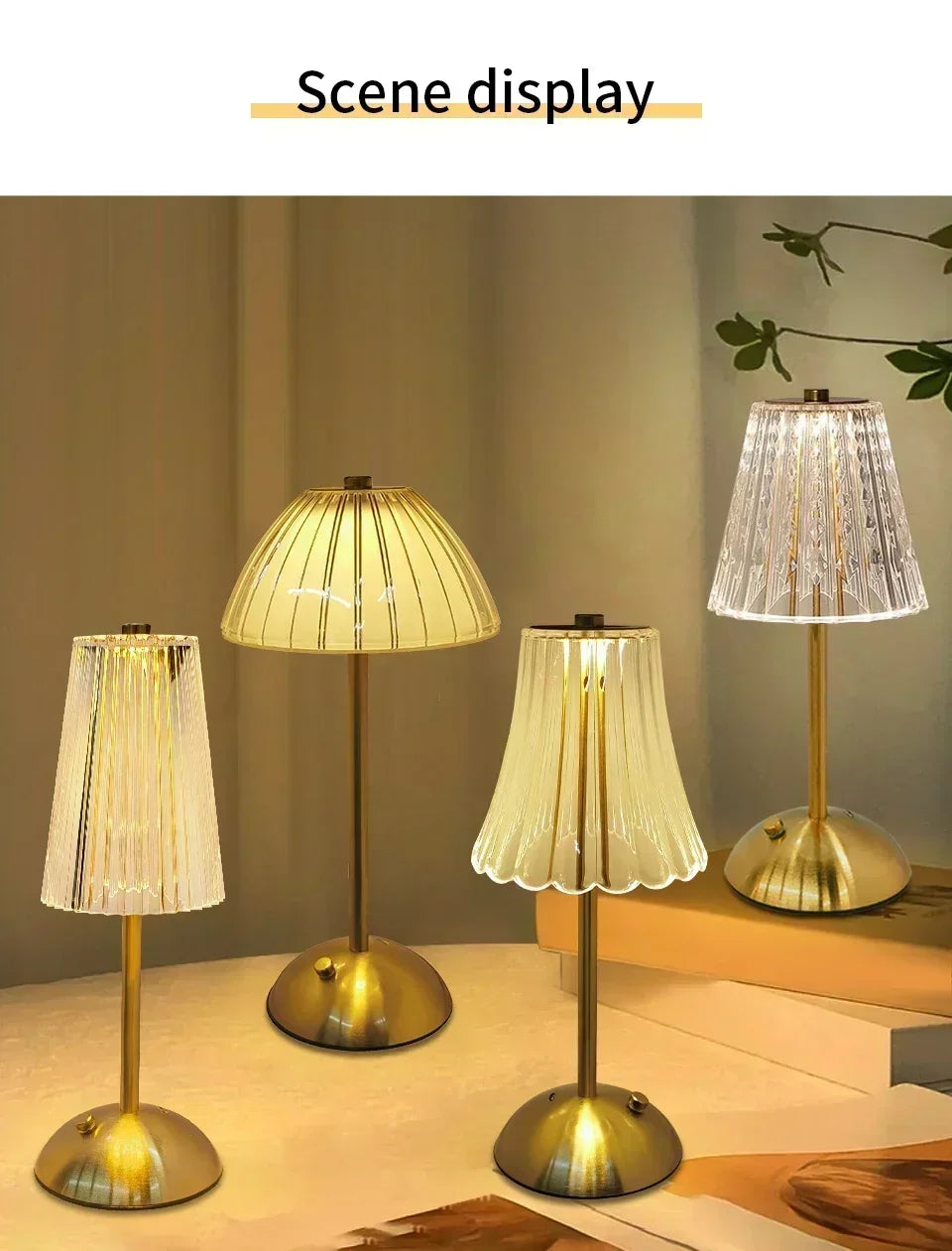 Crystal Touch Table Lamp, USB Rechargeable