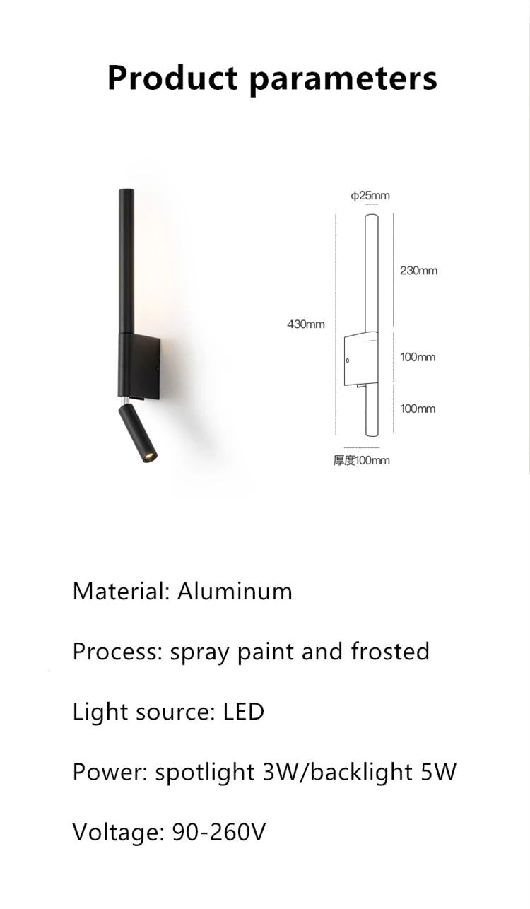 330-Degree Rotating Bedside LED Wall Light