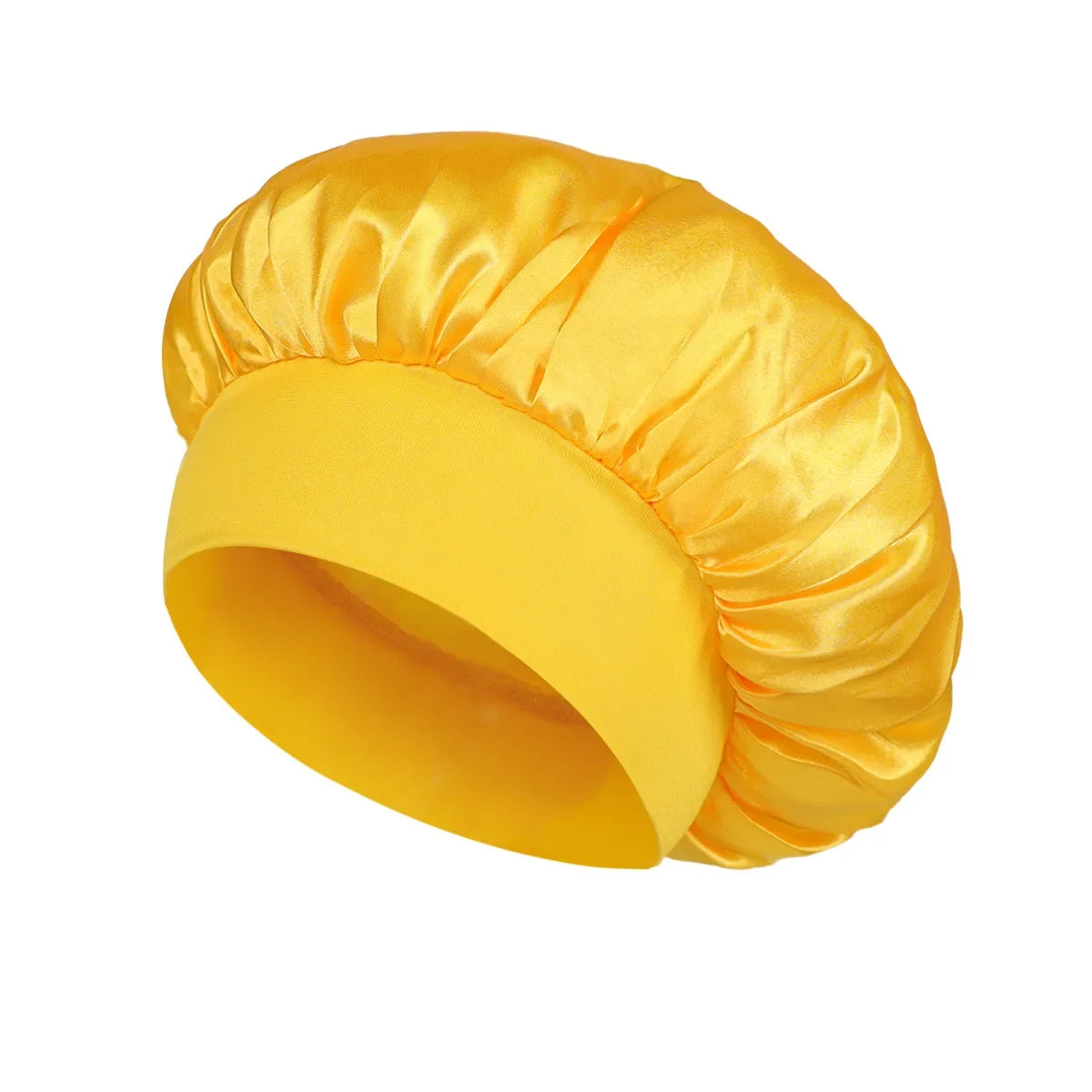 Wide-Brim Satin Hair Bonnet with Elastic Band